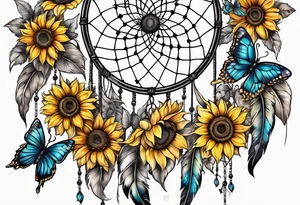 Dream catcher with sunflower in back ground with butterflies tattoo idea