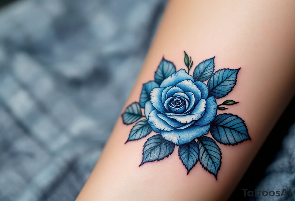 Vintage blue rose postage stamp design, rose in faded denim blue with distressed ink effects and postmark lines. tattoo idea