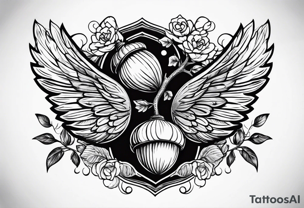 Flying acorn tattoo idea