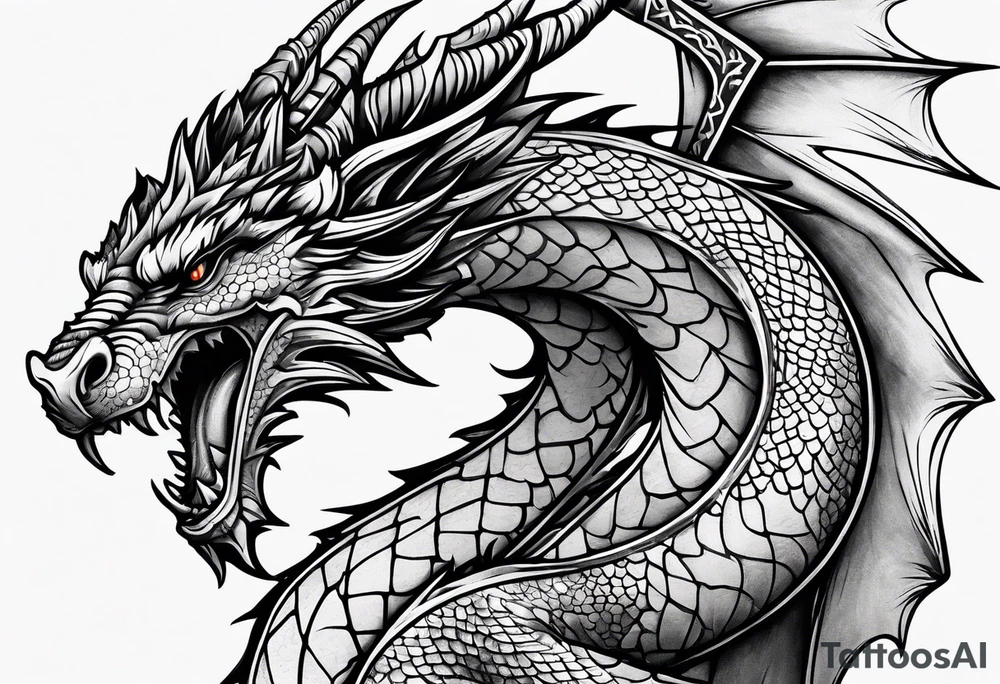 Medieval dragon climbing with a slight side profile tattoo idea Medieval dragon climbing with a slight side profile tattoo idea