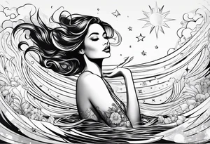 woman in pool reaching to stars tattoo idea