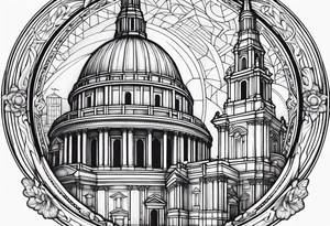 St. Paul tattoo with the interior of St. Paul’s cathedral in the back ground tattoo idea