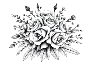 vintage bouquet of wild roses and meadow flowers with morning dew tattoo idea