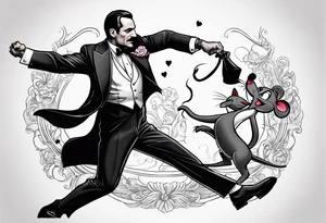 Don Draper dancing with a mouse wearing a tuxedo in the mafia tattoo idea