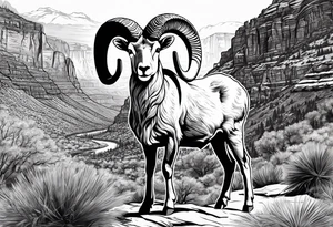 Bright angel trail with a big horn sheep tattoo idea