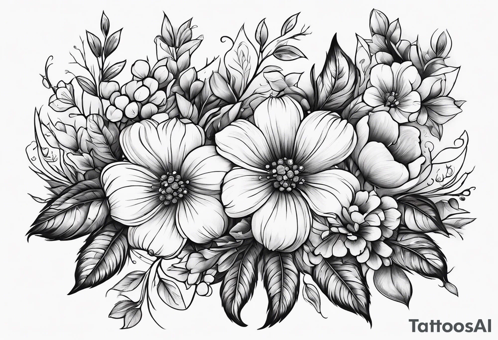Russian folklore design with flowers native to Omsk and birch trees tattoo idea