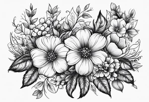Russian folklore design with flowers native to Omsk and birch trees tattoo idea