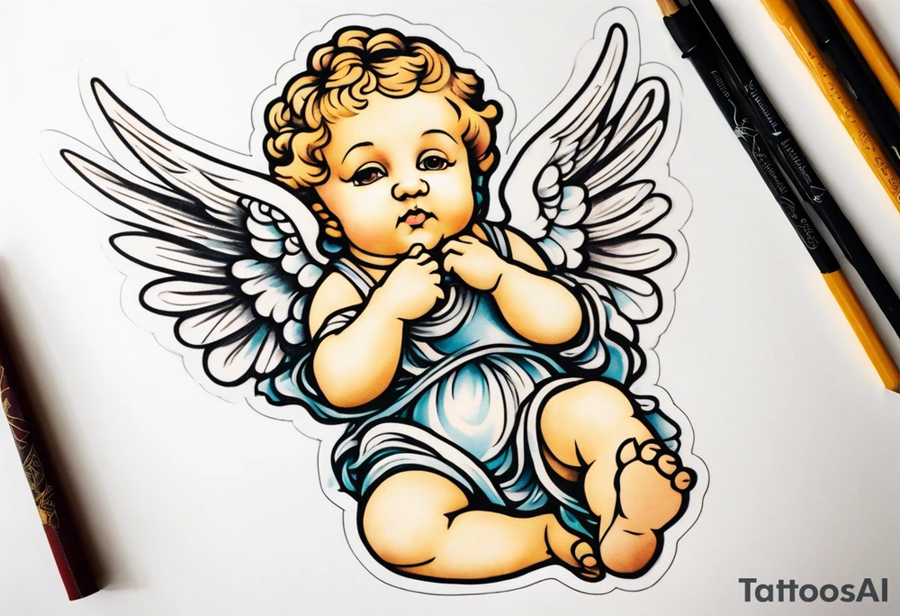 renaissance style cherub full body tattoo idea