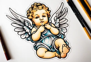 renaissance style cherub full body tattoo idea