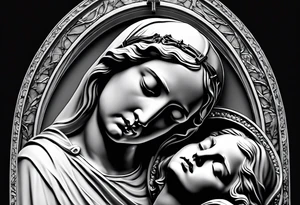 Pieta statue with crucifix and rosary. tattoo idea