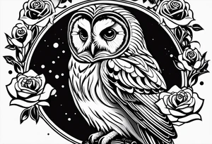 Barred owl with a single rose tattoo idea