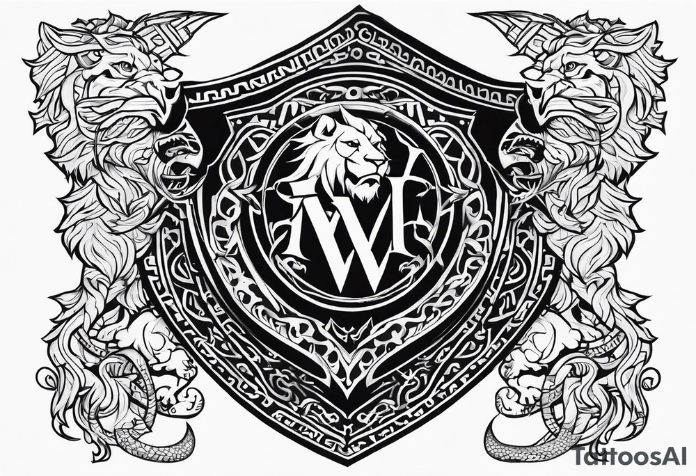 Valhalla shield sword lion dragon runes tattoo idea