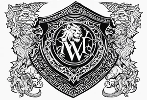 Valhalla shield sword lion dragon runes tattoo idea