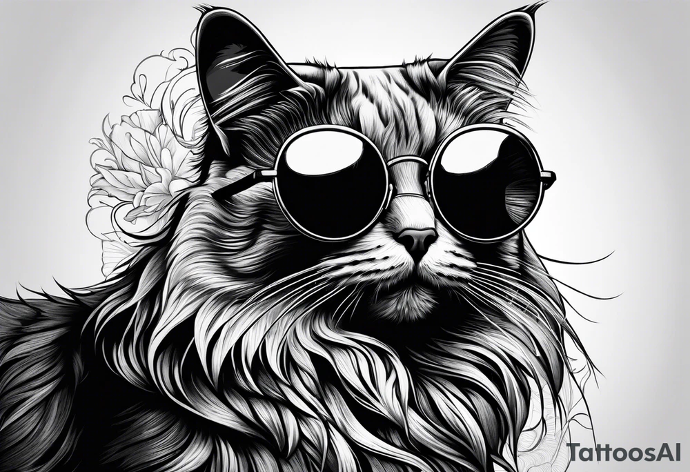 cat with sunglass tattoo idea