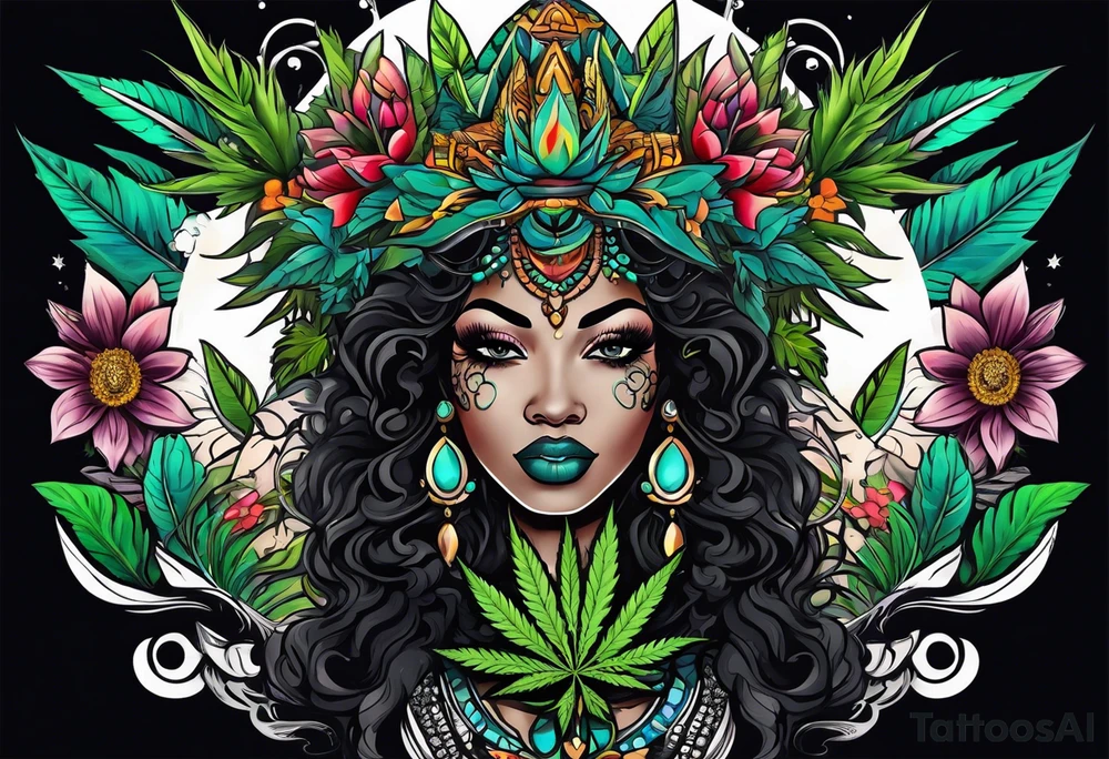 Black Goddess of marijuana tattoo idea