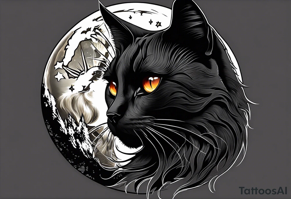 Photo realistic black cat head only facing forward add moon tattoo idea