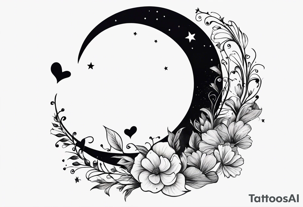 minimalistic Crescent moon with a love heart inside tattoo idea minimalistic Crescent moon with a love heart inside tattoo idea