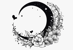 minimalistic Crescent moon with a love heart inside tattoo idea