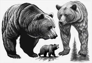 Realistic bear and forrest sleeve tattoo idea