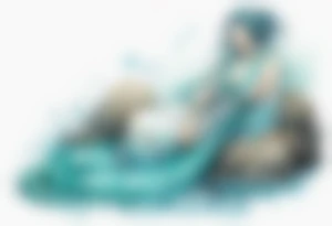 A beautiful undine with turquois scales wearing a white robe, laying on the shore tattoo idea