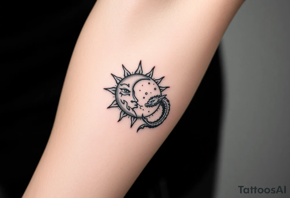 devilish sun and dragon moon in constellation with the universe tattoo idea