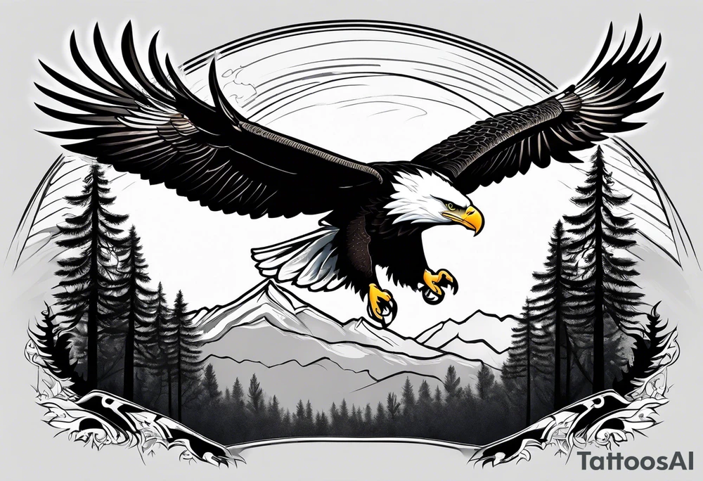 Eagle flying over trees tattoo idea
