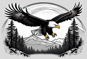 Eagle flying over trees tattoo idea