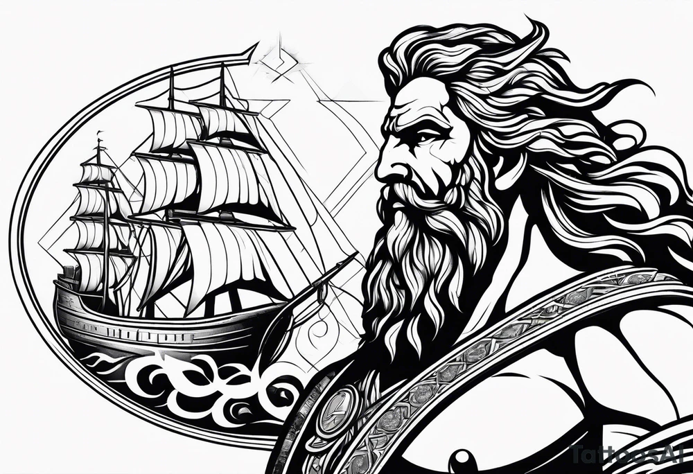 powerful majestic zeus, dark theme ship tattoo idea