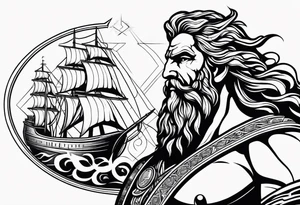 powerful majestic zeus, dark theme ship tattoo idea