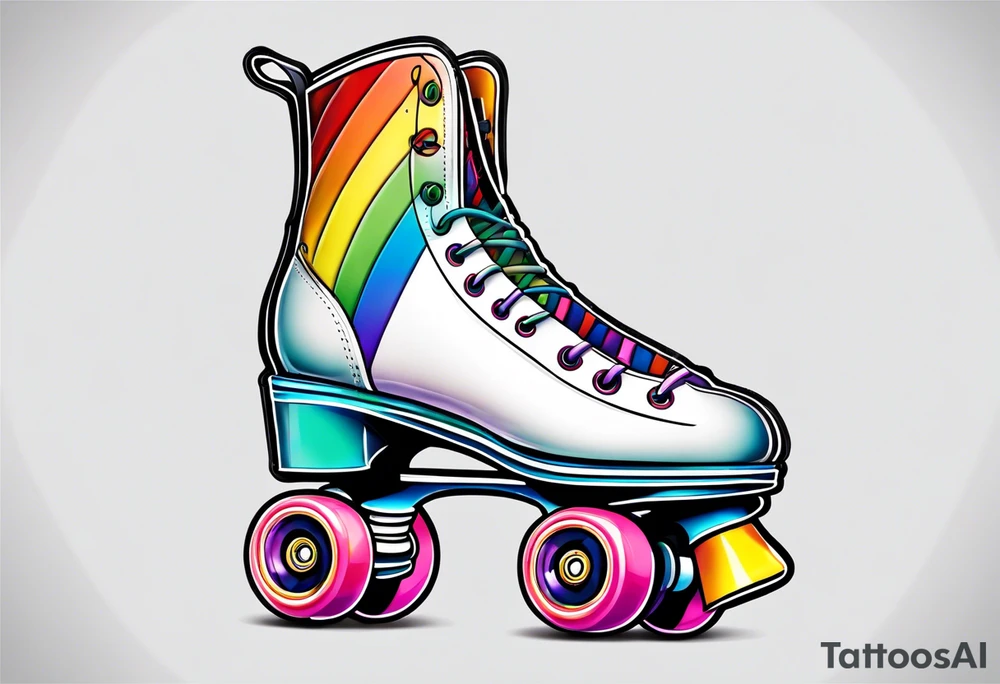 rainbow striped roller skates tattoo idea
