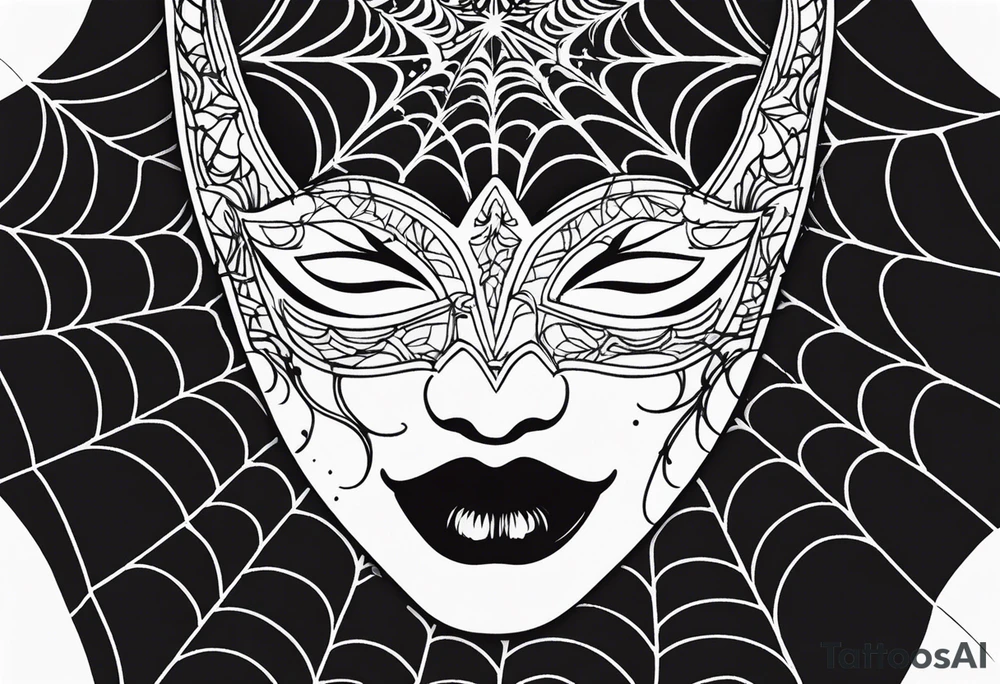 masquerade face with spider webs tattoo idea