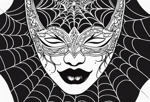 masquerade face with spider webs tattoo idea