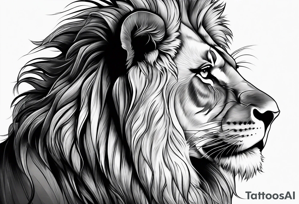 Courageous lion for my shoulder, side profile tattoo idea