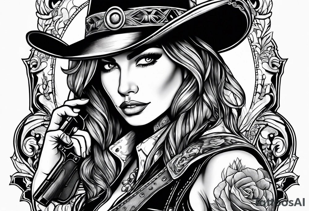 Cowgirl with revolver tattoo idea