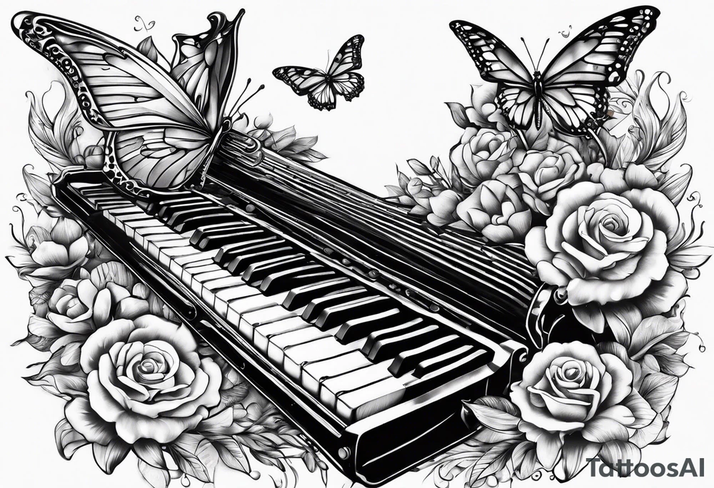 Saxophone, butterfly, rainbow, keyboard tattoo idea