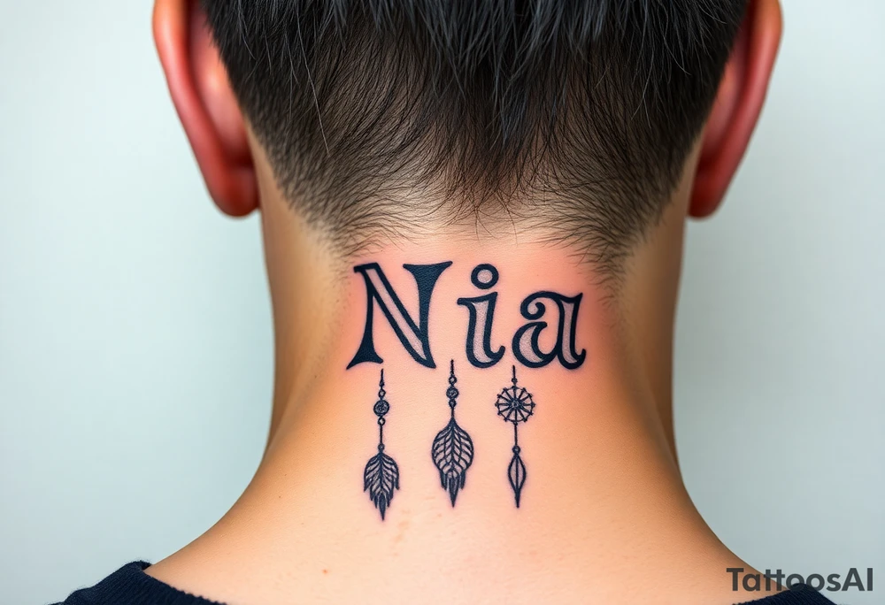 Name Nia in a dreamcatcher faded letters tattoo idea