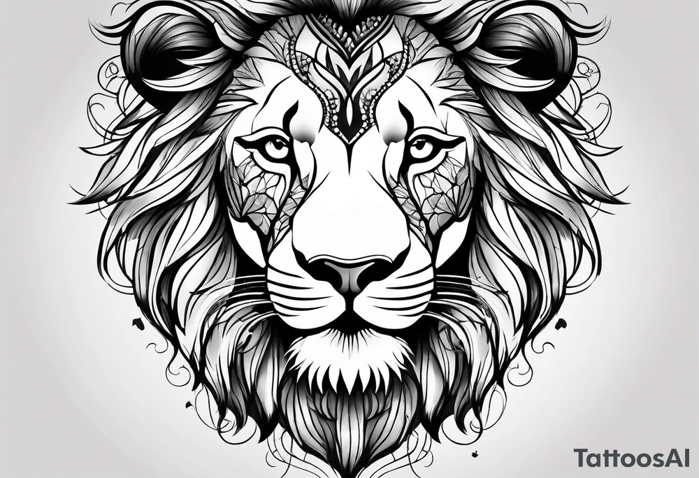 Lion face half face delicate tattoo idea
