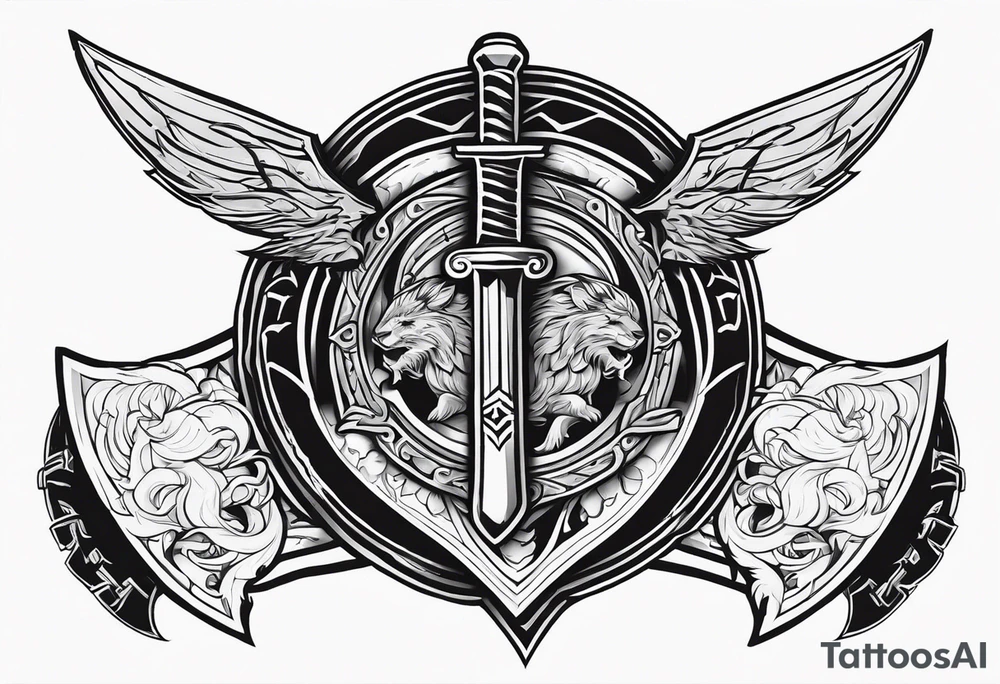 Valhalla fire sword shield warrior tattoo idea