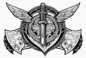 Valhalla fire sword shield warrior tattoo idea