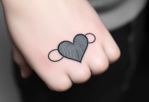 An intertwined infinity design with a fingerprint heart texture in black and grey realism tattoo idea