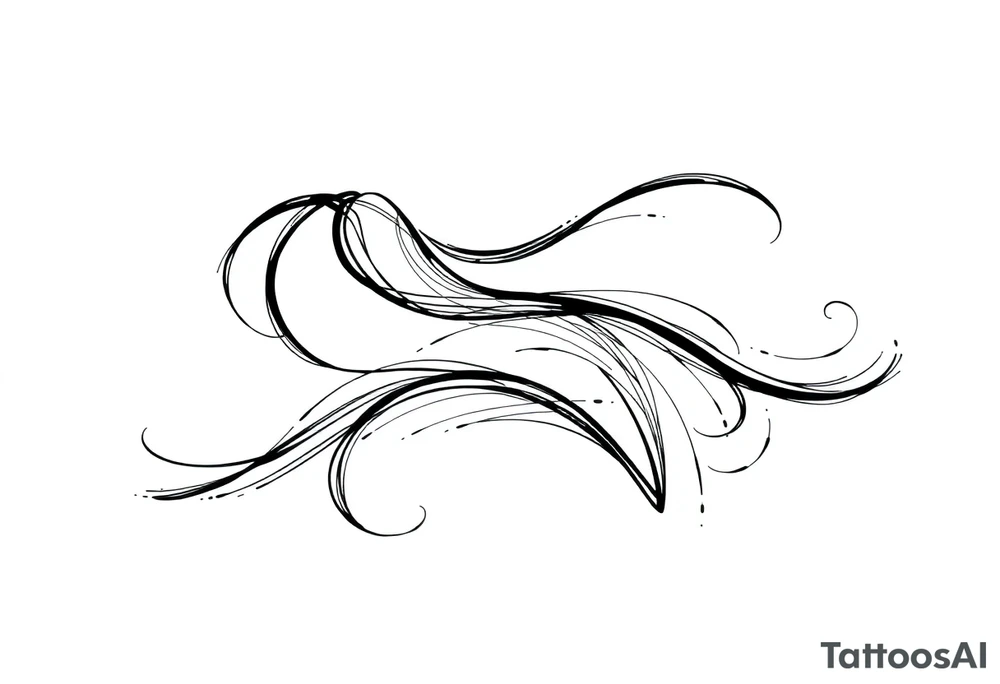 Abstract flowing black lines, blackwork tattoo design, curved movement, wraparound forearm layout, minimalistic and bold, high contrast, negative space, no background tattoo idea