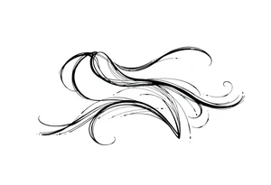 Abstract flowing black lines, blackwork tattoo design, curved movement, wraparound forearm layout, minimalistic and bold, high contrast, negative space, no background tattoo idea
