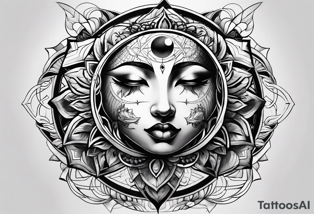 Exoteric tattoo with sun and moon tattoo idea