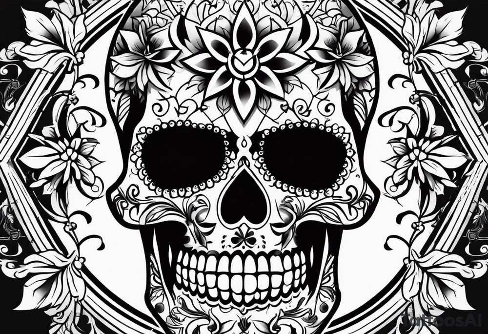 Manly sugar skull with bones tattoo idea