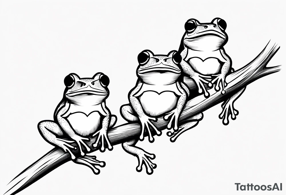 3 frogs on a branch tattoo idea