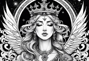 Neck tattoo angelic with a hint of space and god and clouds and crown tattoo idea