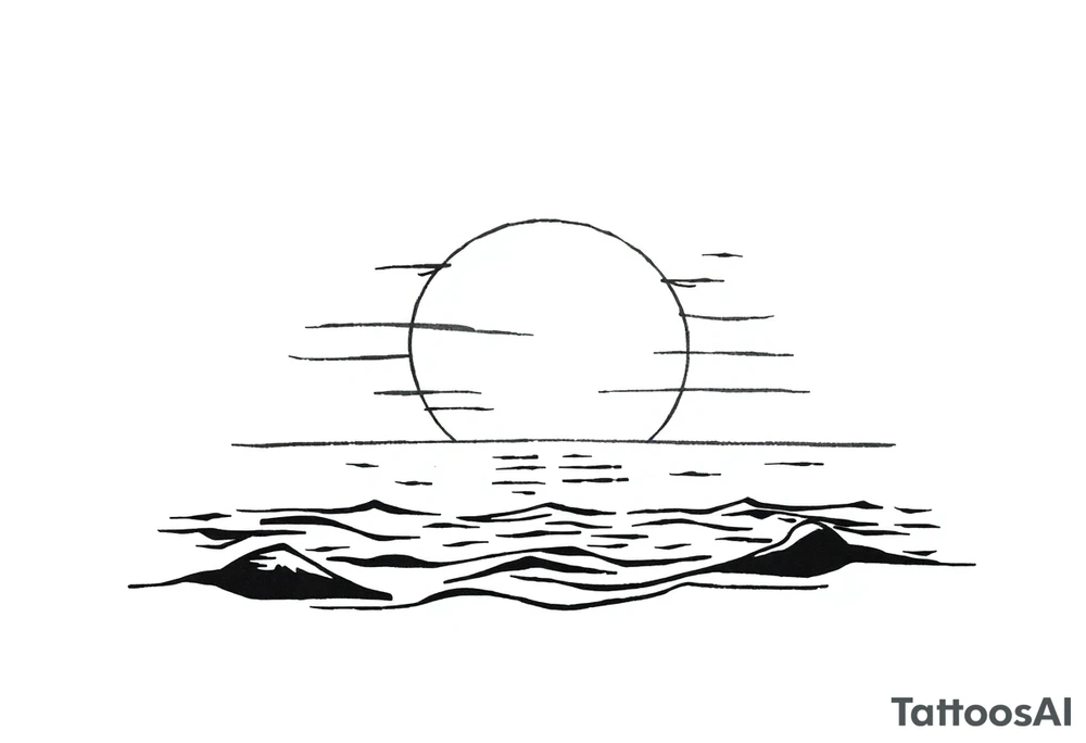 Sunset with ocean simple tattoo idea