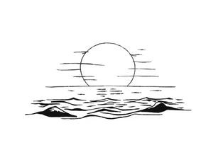 Sunset with ocean simple tattoo idea