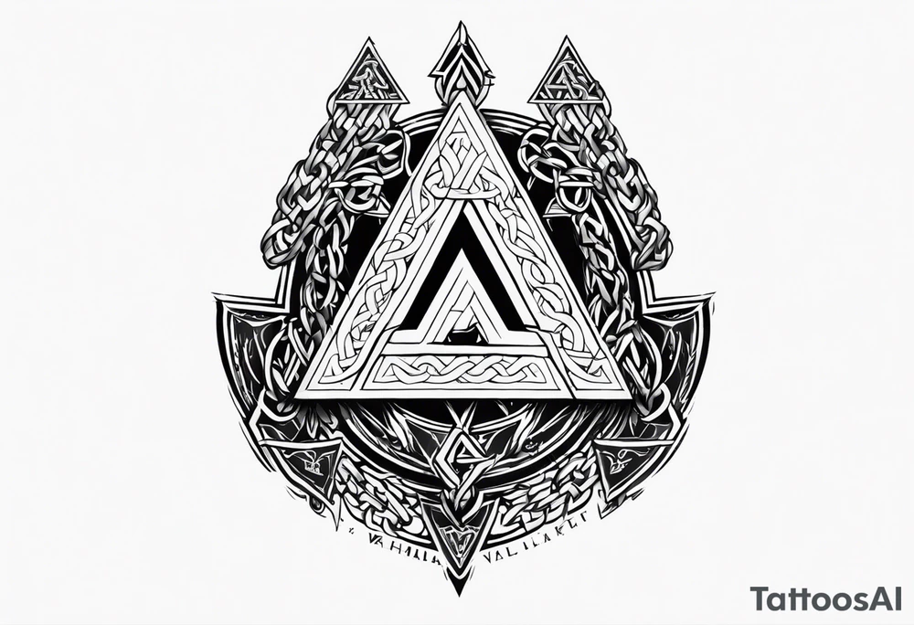 Valhalla sword shield axe barbed wire chains valknut fire tattoo idea Valhalla sword shield axe barbed wire chains valknut fire tattoo idea