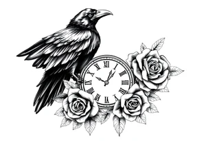 raven,roses,clock. tattoo idea